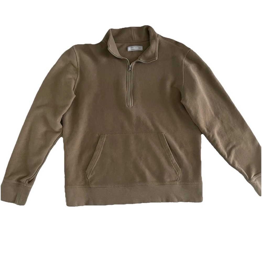 Everlane Sweater Mens Medium Brown 1/2 Zip Pullover Mock Neck Pocket Ribbed Tan